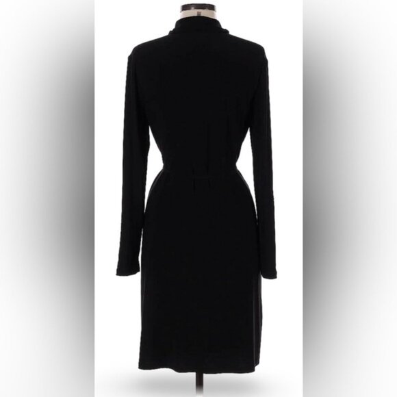 ANNE KLEIN 🍒SZ 2 XS🍒BLACK ZIP FRONT DRESS TABBED SLEEVES TIE WAIST GOLD ACCENT - Picture 9 of 16